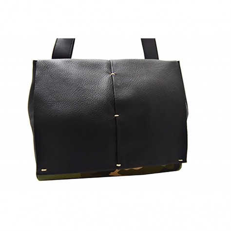 Borsa a tracolla di tessuto militare con pelle   nera       171