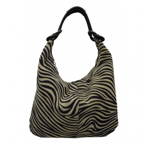 Sacca di pelle camoscio beige stampa zebrato nero   147ZB