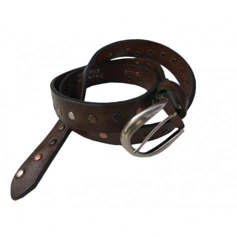 Cintura di pelle cuoio con borchie marrone 005