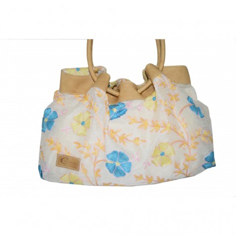 Silk shopping bag with leather