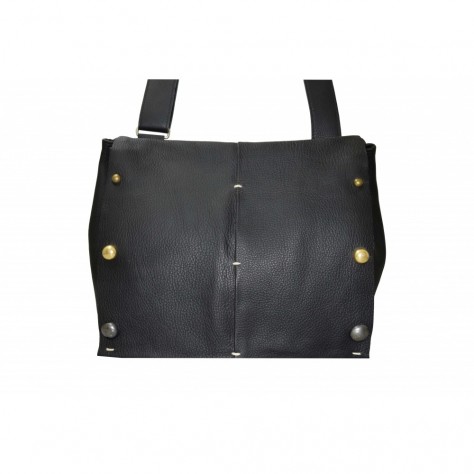 Borsa a tracolla di tessuto militare con pelle e borchie   nera   175