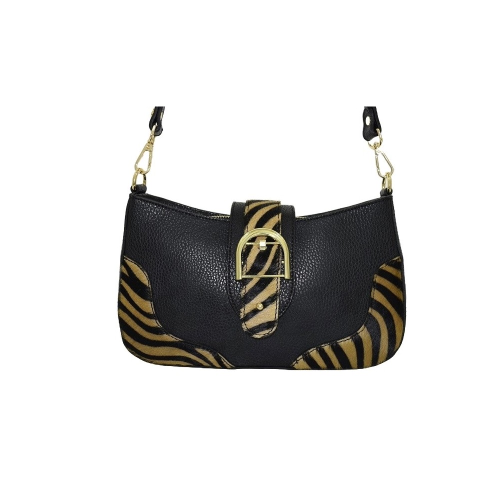 Borsa a mano di pelle nera/pelle cavallino zebrato  214