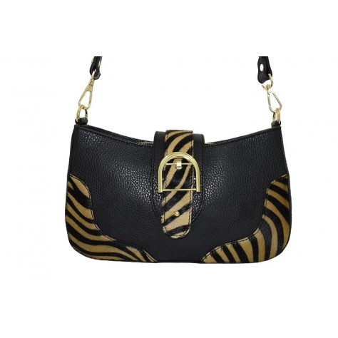 Borsa a mano di pelle nera/pelle cavallino zebrato  214